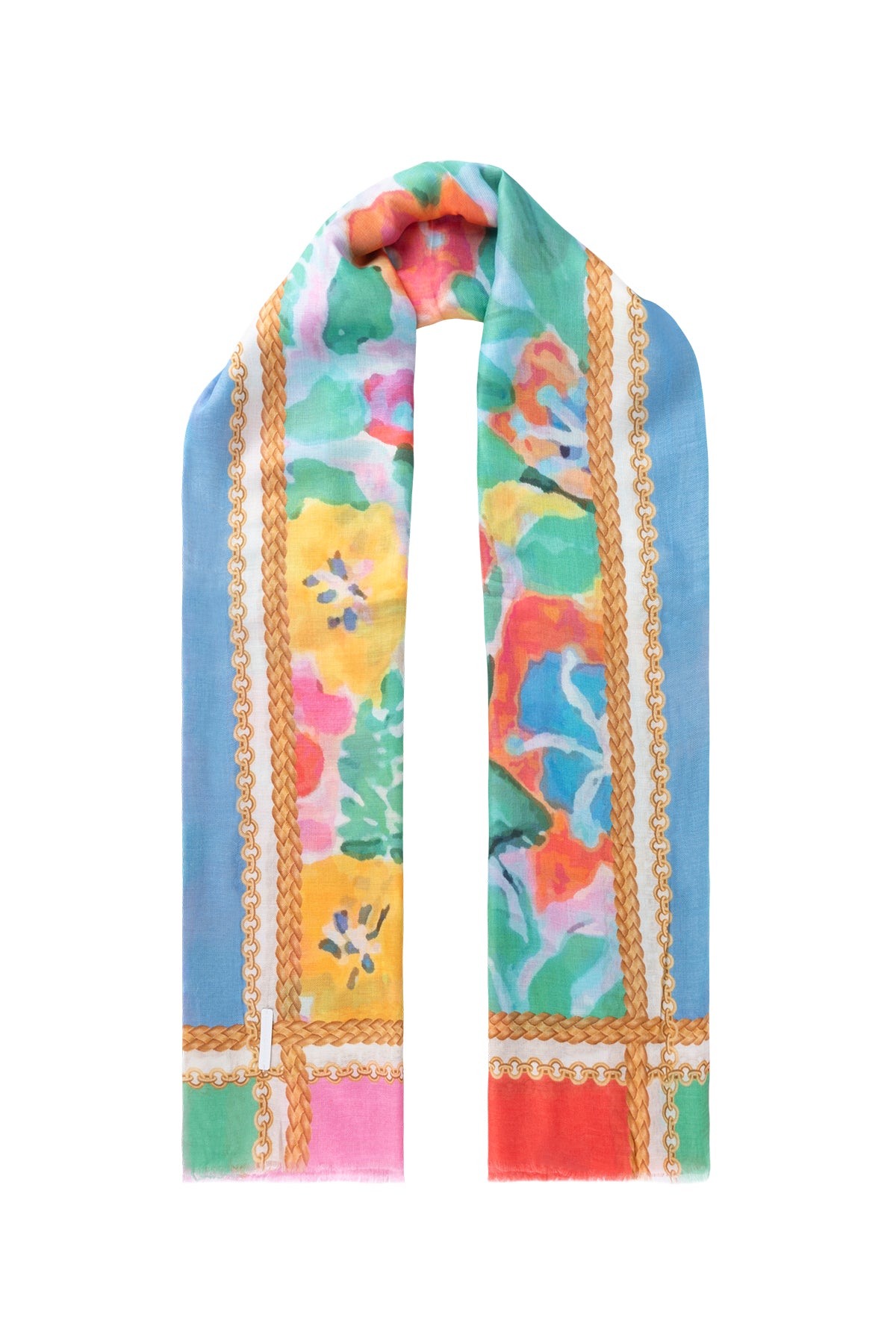 Renkli Jas İpek Desenli Kare Şal 140x140