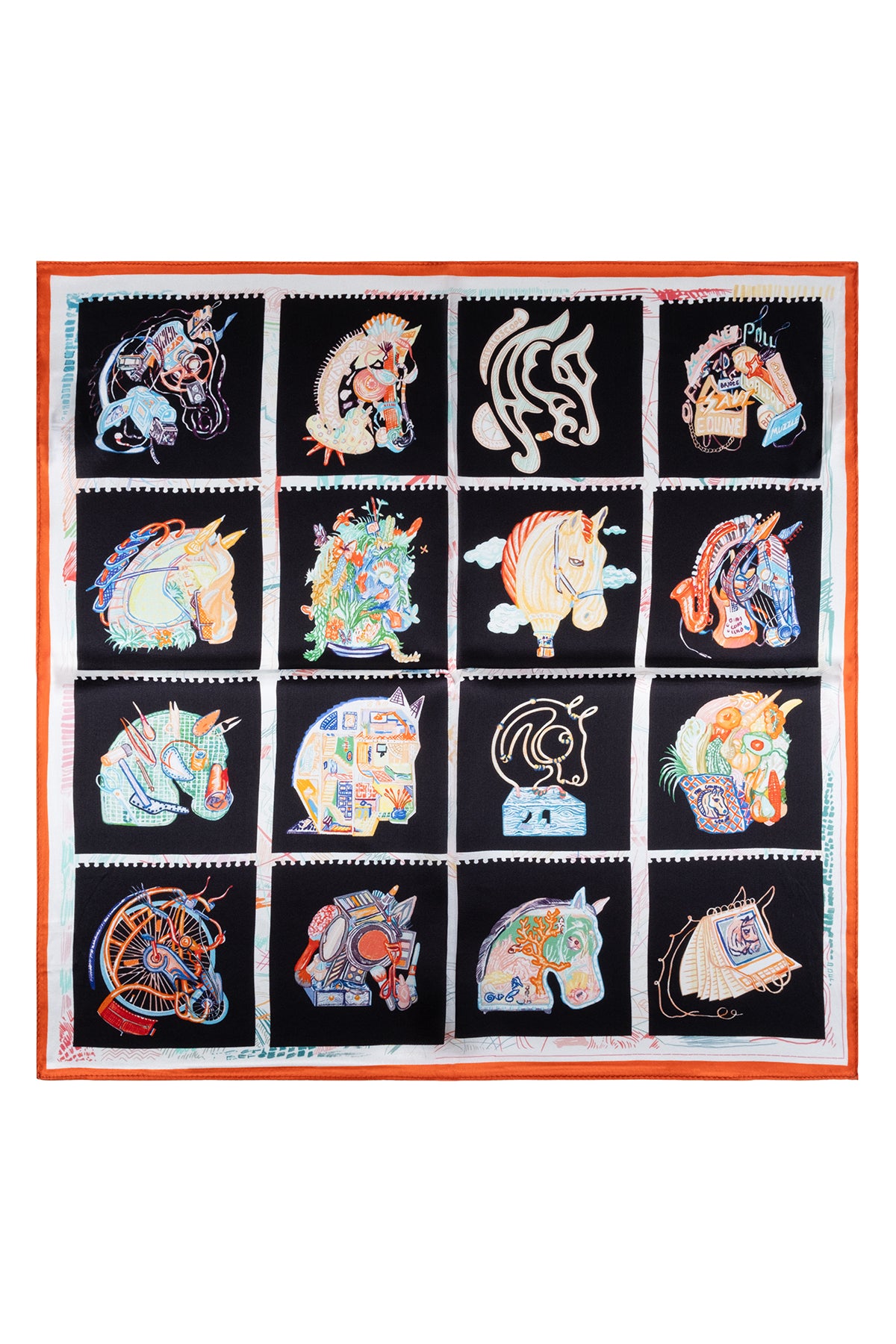 Siyah Turuncu Laila Saf İpek Kare Eşarp 50x50 cm