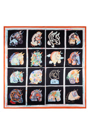 Siyah Turuncu Laila Saf İpek Kare Eşarp 50x50 cm