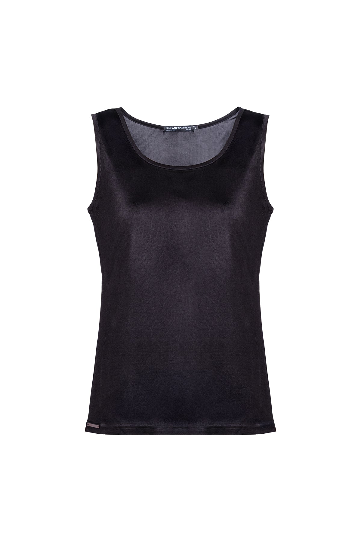 Siyah Marina İpekli Yuvarlak Yaka Kolsuz T-Shirt