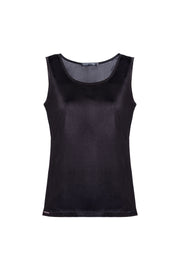 Siyah Marina İpekli Yuvarlak Yaka Kolsuz T-Shirt