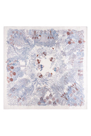 Beyaz Lina Saf İpek Baskılı Kare Eşarp 140x140