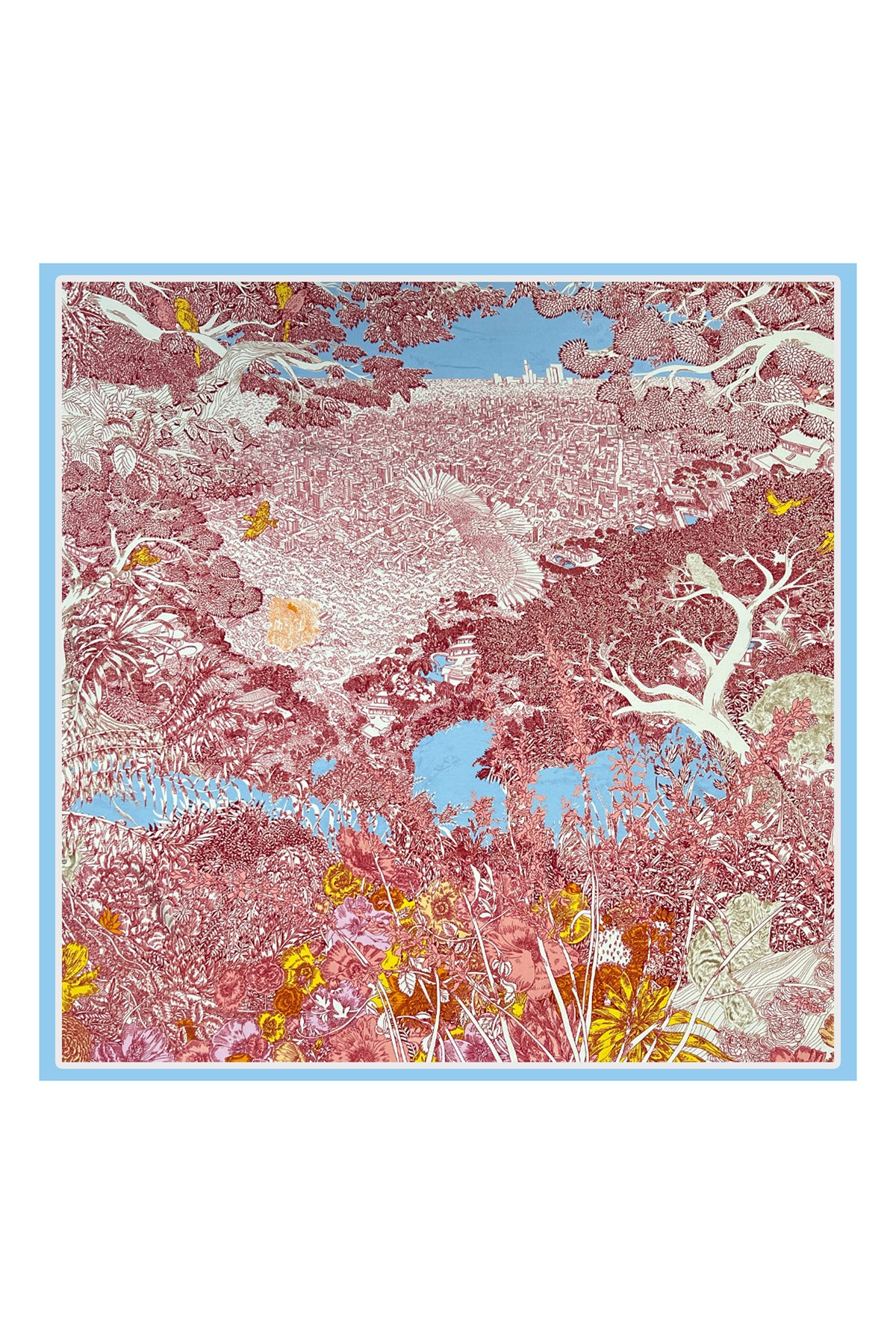 Mavi Lena Saf İpek Roma Çift Taraflı Eşarp 70x70