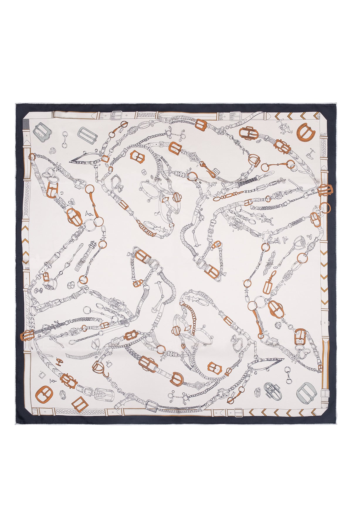 Ekru Lara Saf İpek Baskılı Eşarp 90x90 cm