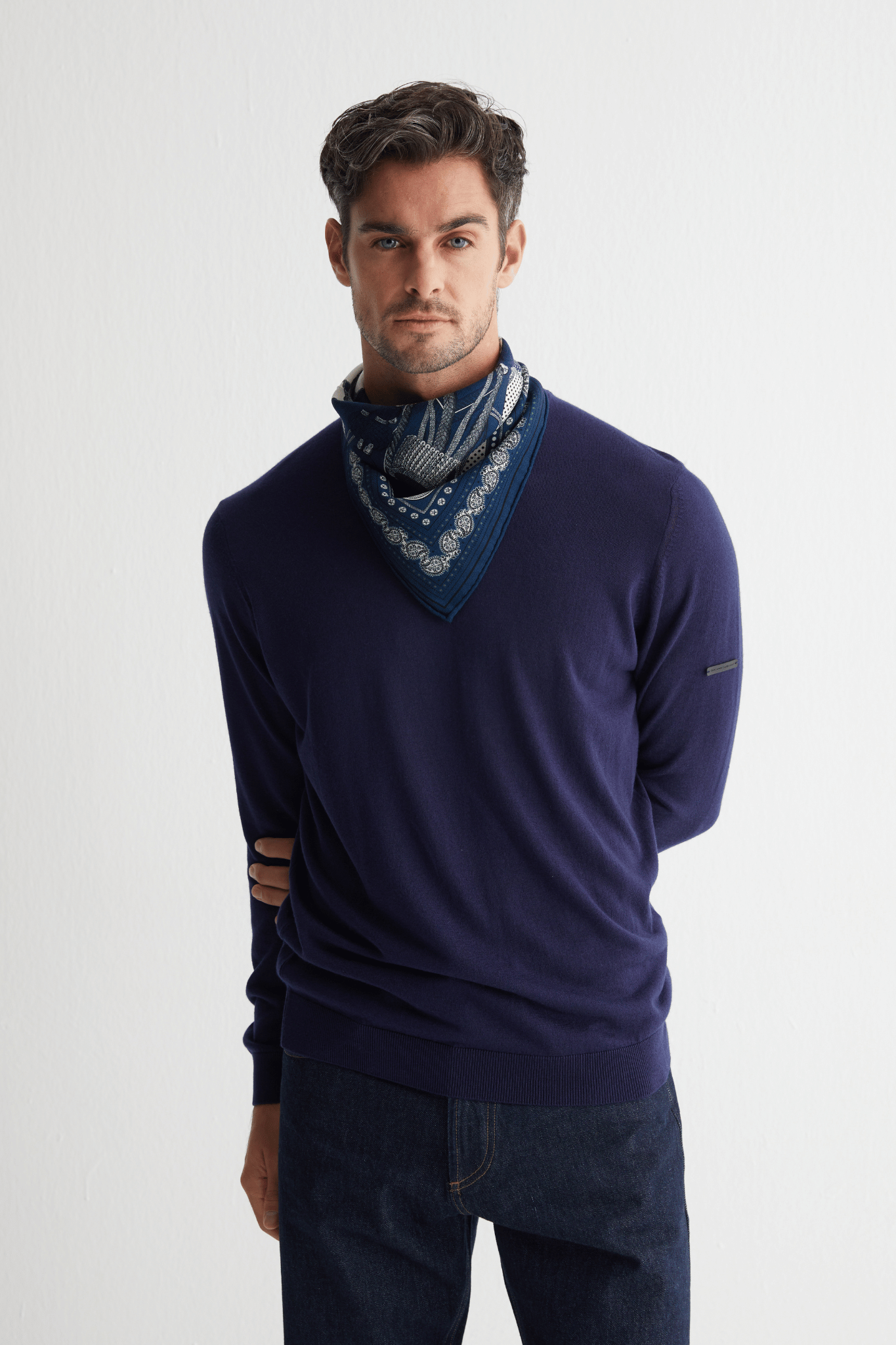 Lacivert Paul İpek Kaşmir Yuvarlak Yaka Triko