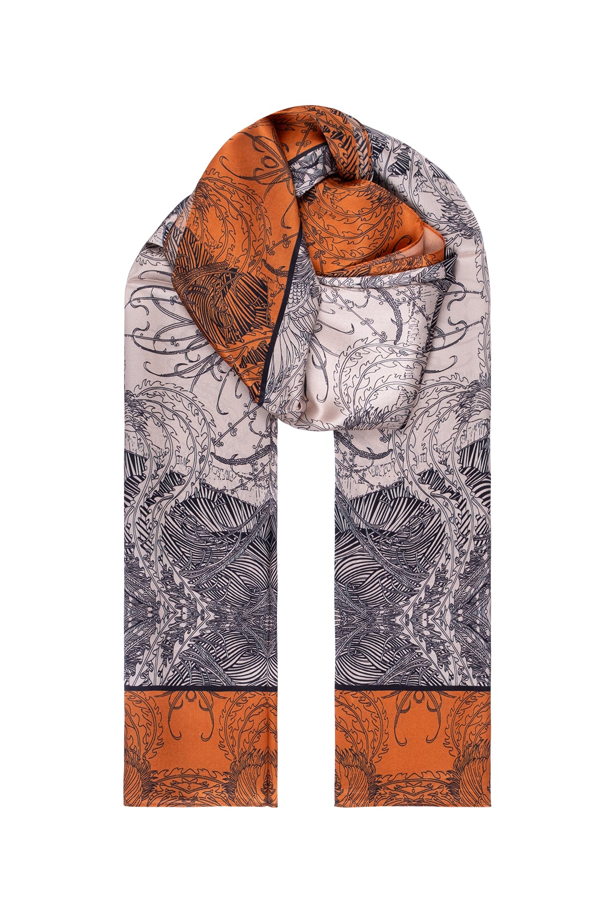 Turuncu Luciana İpek Desenli Fular 55x170 cm