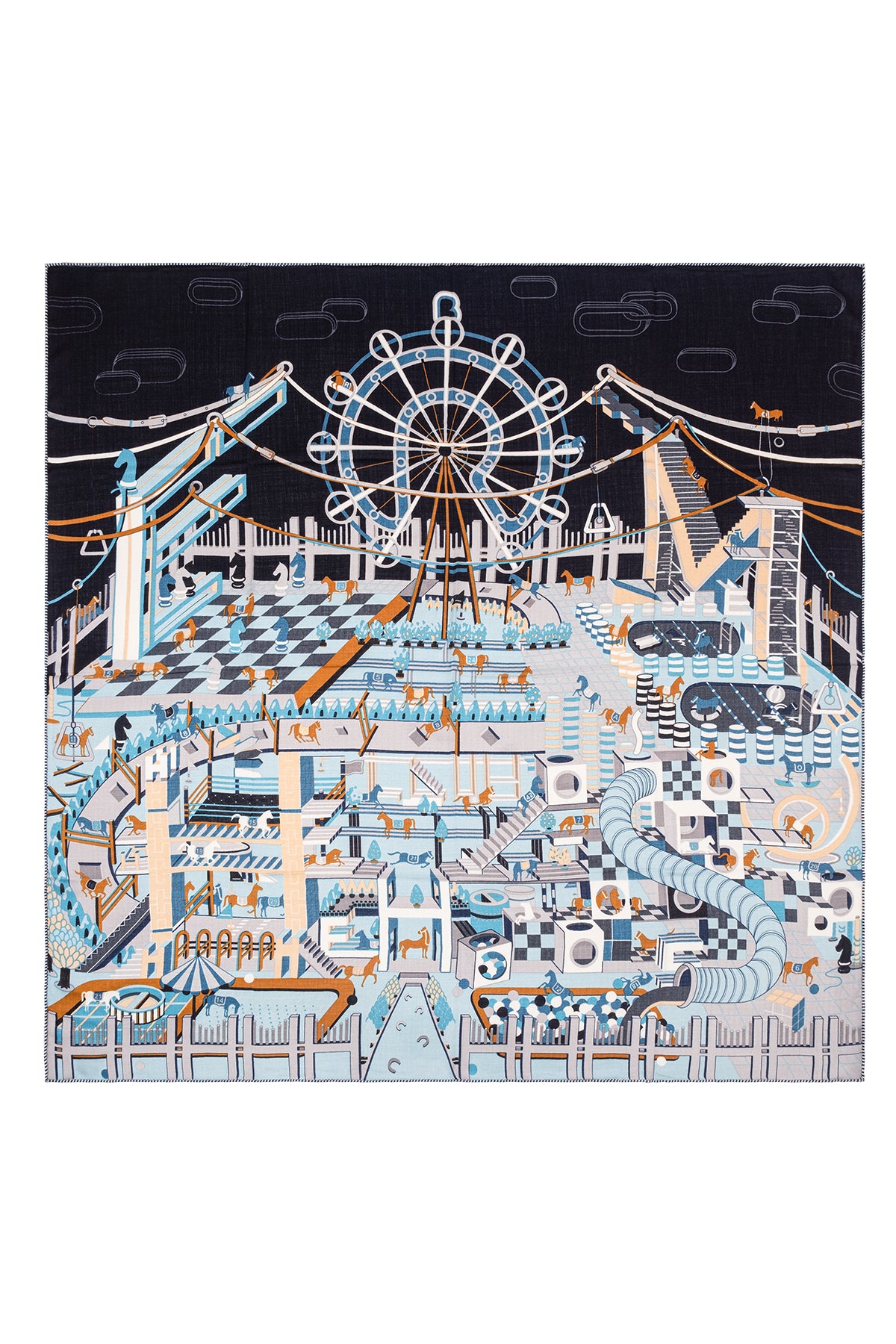 Mavi Ekru Linda Saf Kaşmir Baskılı Eşarp 140x 140 cm