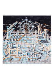 Mavi Ekru Linda Saf Kaşmir Baskılı Eşarp 140x 140 cm