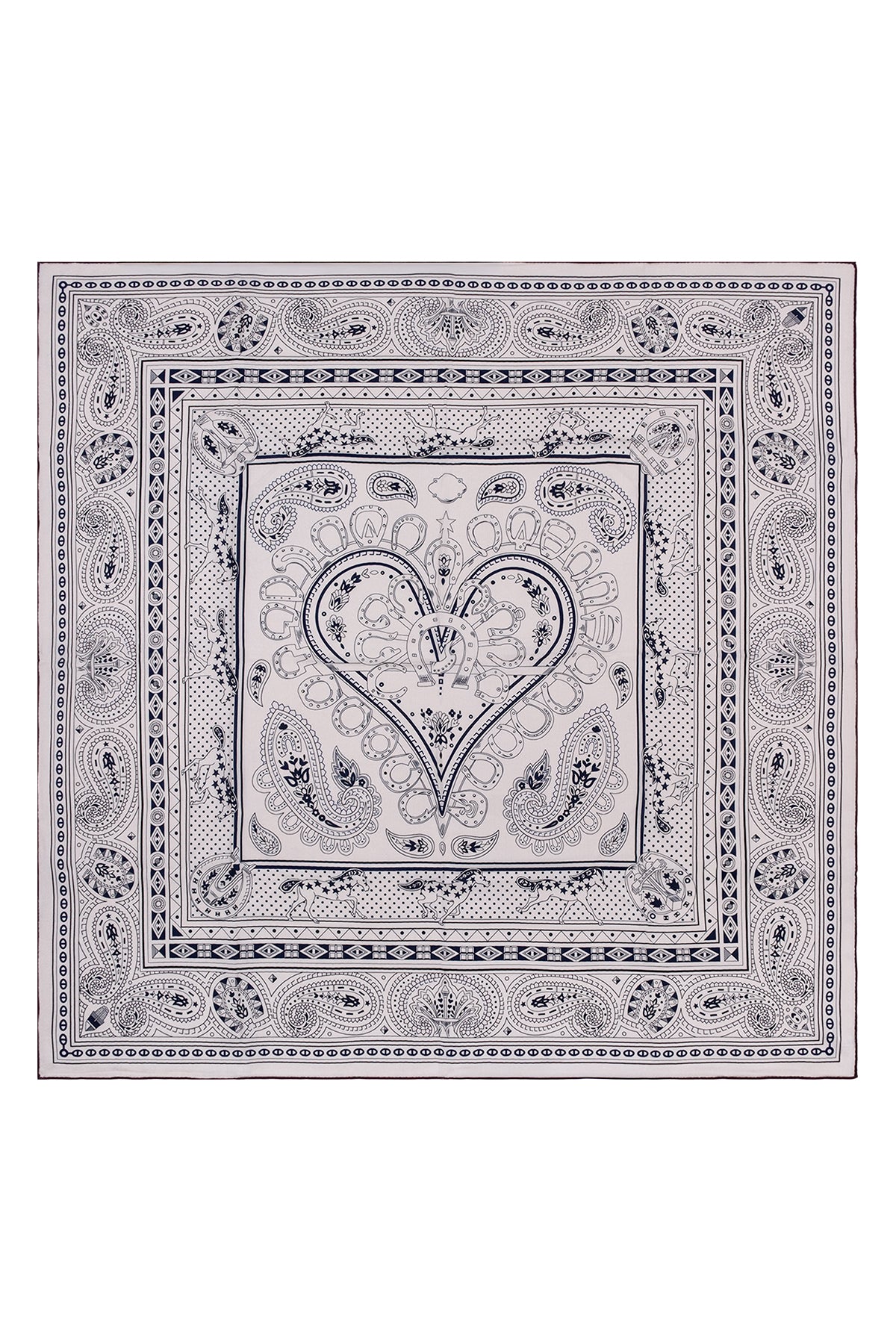 Kahve Lacivert Linda Kaşmir Desenli Kare Eşarp 140x140 cm