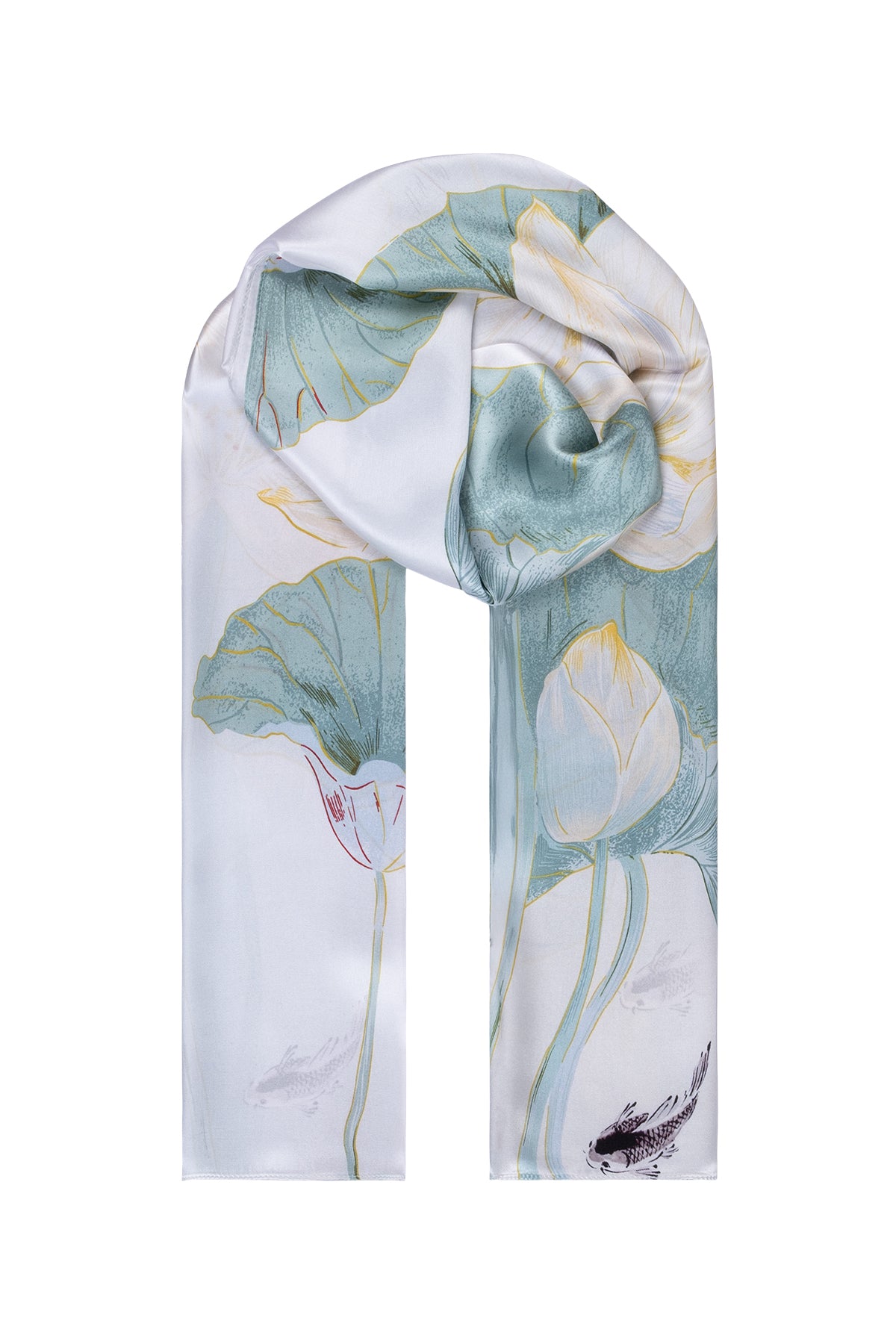 Açık Mavi Beyaz Luciana İpek Desenli Fular 55x170 cm