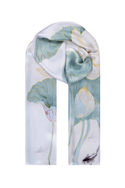 Açık Mavi Beyaz Luciana İpek Desenli Fular 55x170 cm