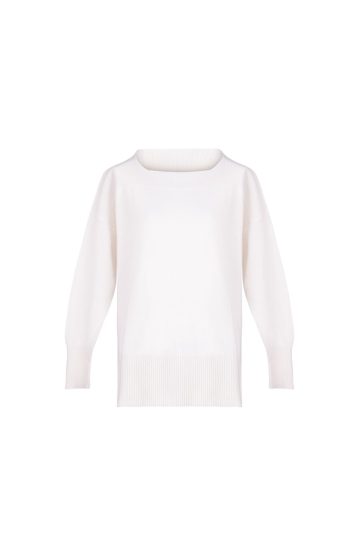 Ekru Isabella Saf Kaşmir Kayık Yaka Kazak