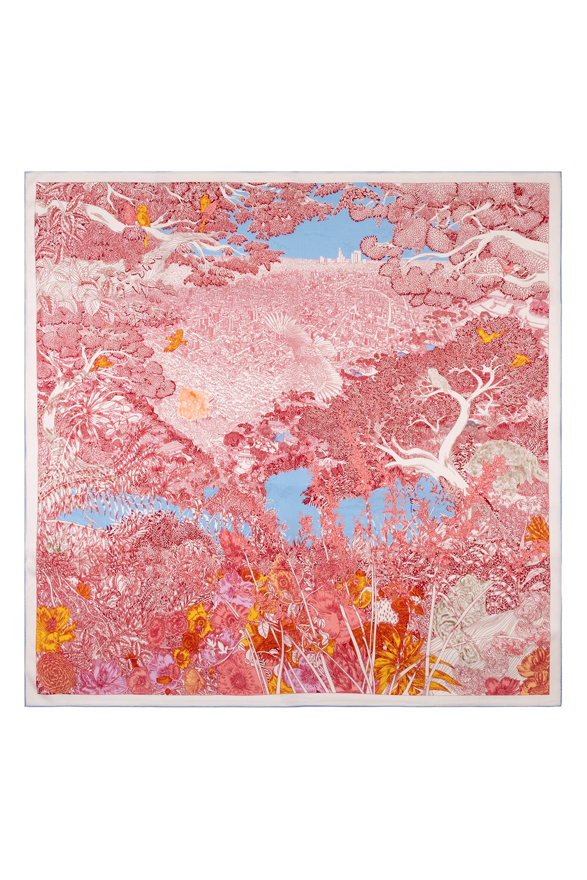 Mavi Fuşya Linda Kaşmir Desenli Kare Eşarp 140x140  cm