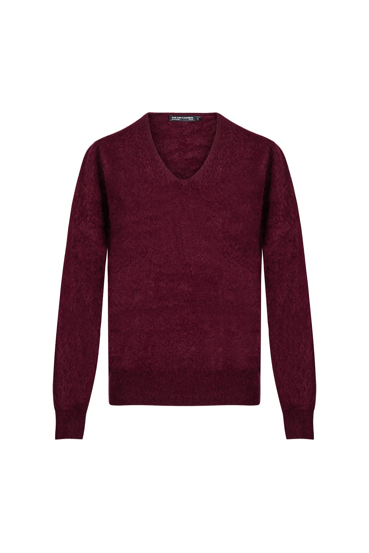 Bordo Brushed Saf Kaşmir V Yaka Kazak