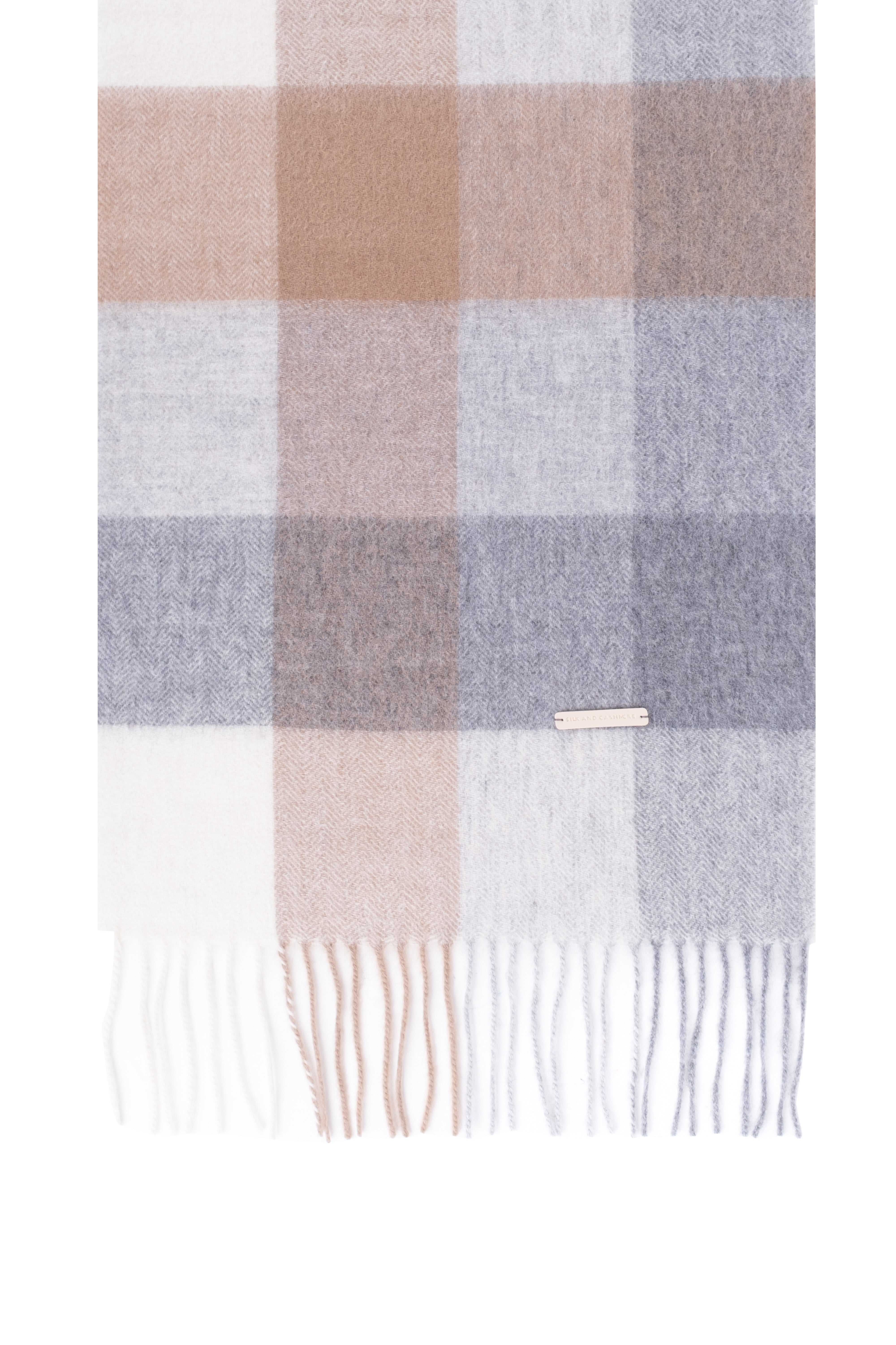 Gri Bej Patrick Saf Kaşmir Kareli Atkı 30x164 cm