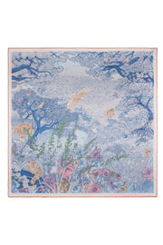 Turuncu Mavi Linda Saf Kaşmir Desenli Kare Eşarp 140x140 cm