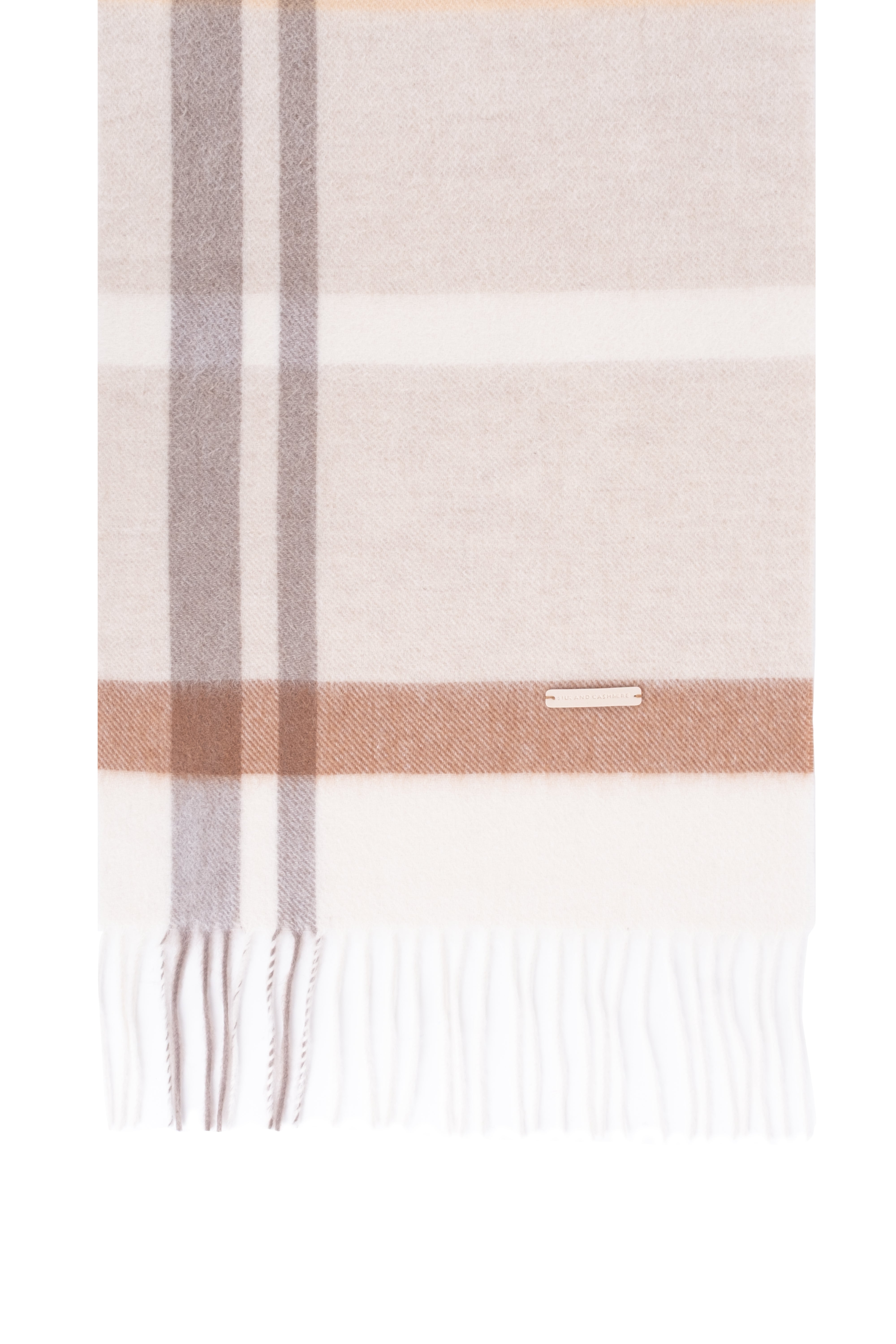 Bej Patrick Saf Kaşmir Kareli Atkı 30x164 cm