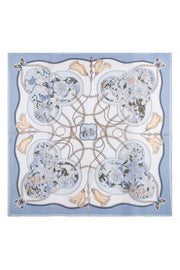 Mavi Ekru Lara Saf İpek Baskılı Eşarp 90x90 cm