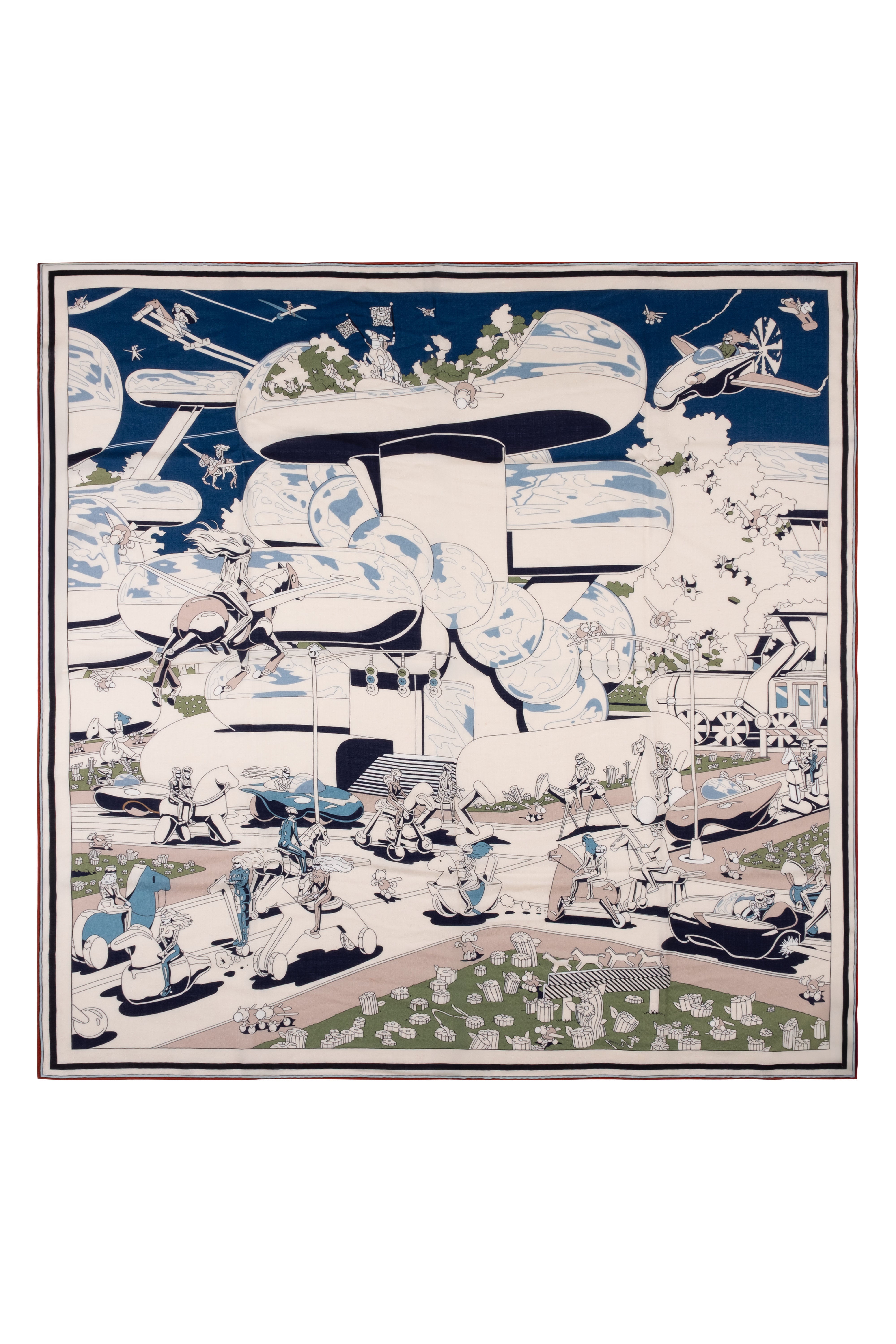 Kırmızı Yeşil Linda Saf Kaşmir Baskılı Eşarp 140x 140 cm