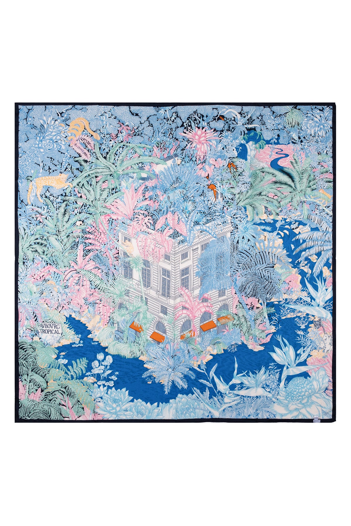 Mavi Siyah Linda Saf Kaşmir Baskılı Eşarp 140x 140 cm