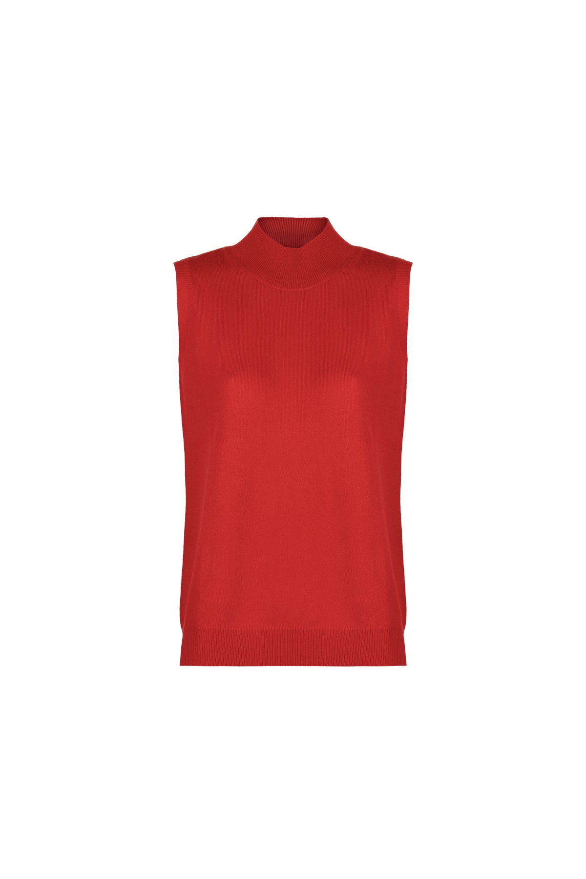 Koyu Turuncu Agata Saf Kaşmir Yüksek Yaka Kolsuz Triko