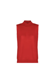 Koyu Turuncu Agata Saf Kaşmir Yüksek Yaka Kolsuz Triko