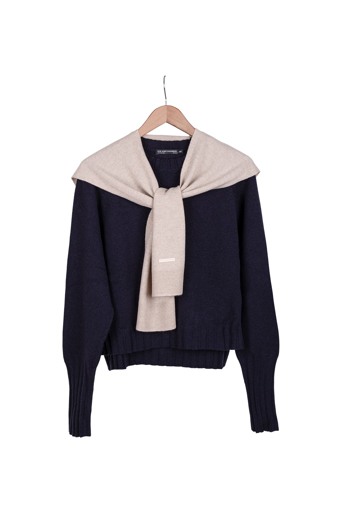 Bej Lilly Saf Kaşmir Kazak Atkı