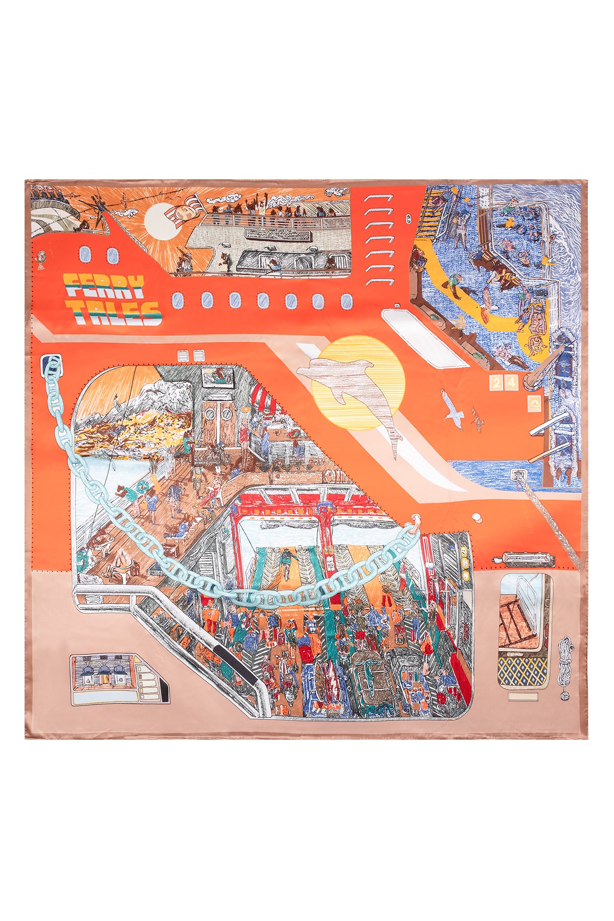 Renkli Lina Saf İpek Desenli Kare Eşarp 140x140  cm