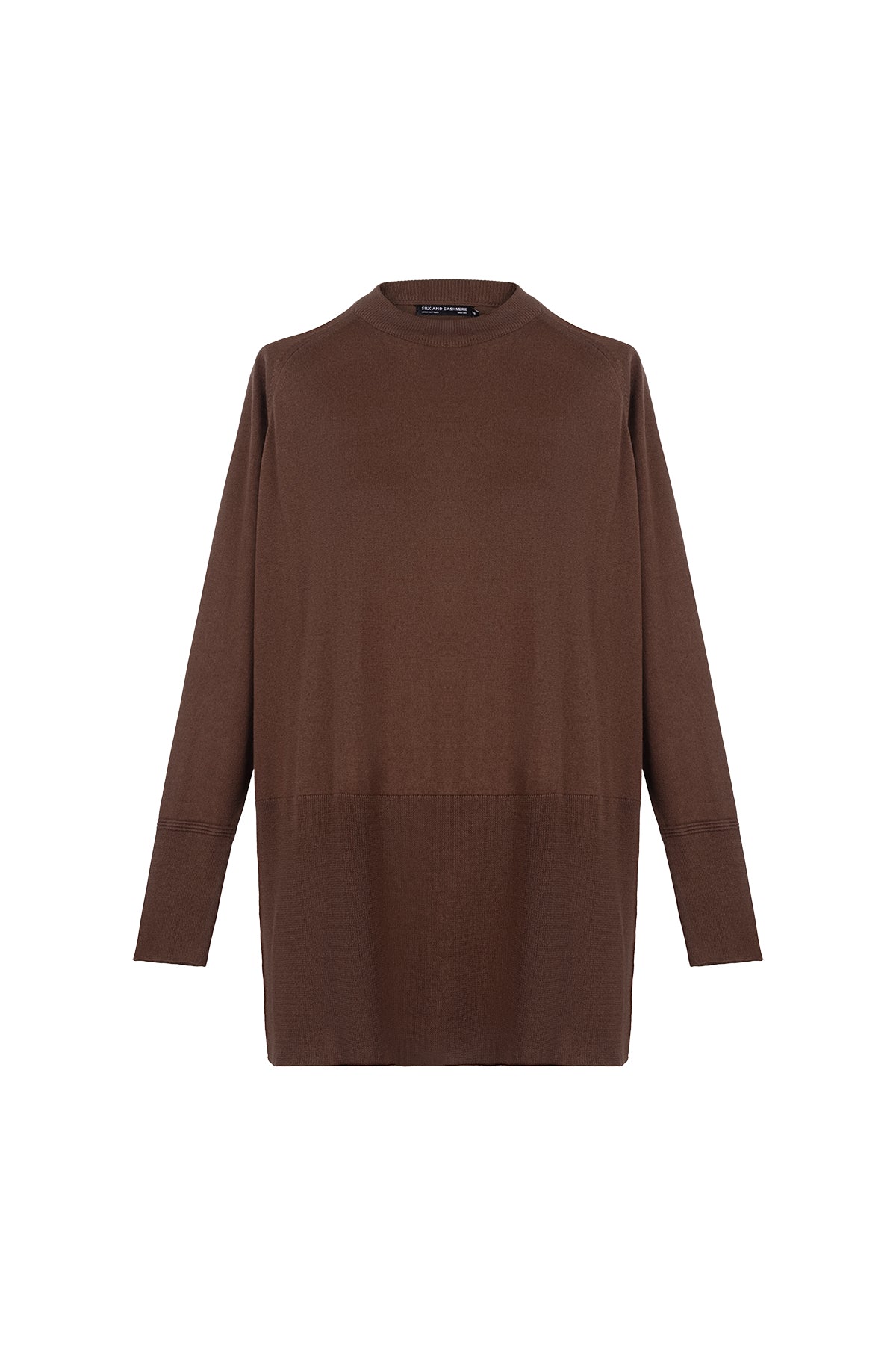 Kahverengi Zoe İpek Kaşmir Yuvarlak Yaka Tunik