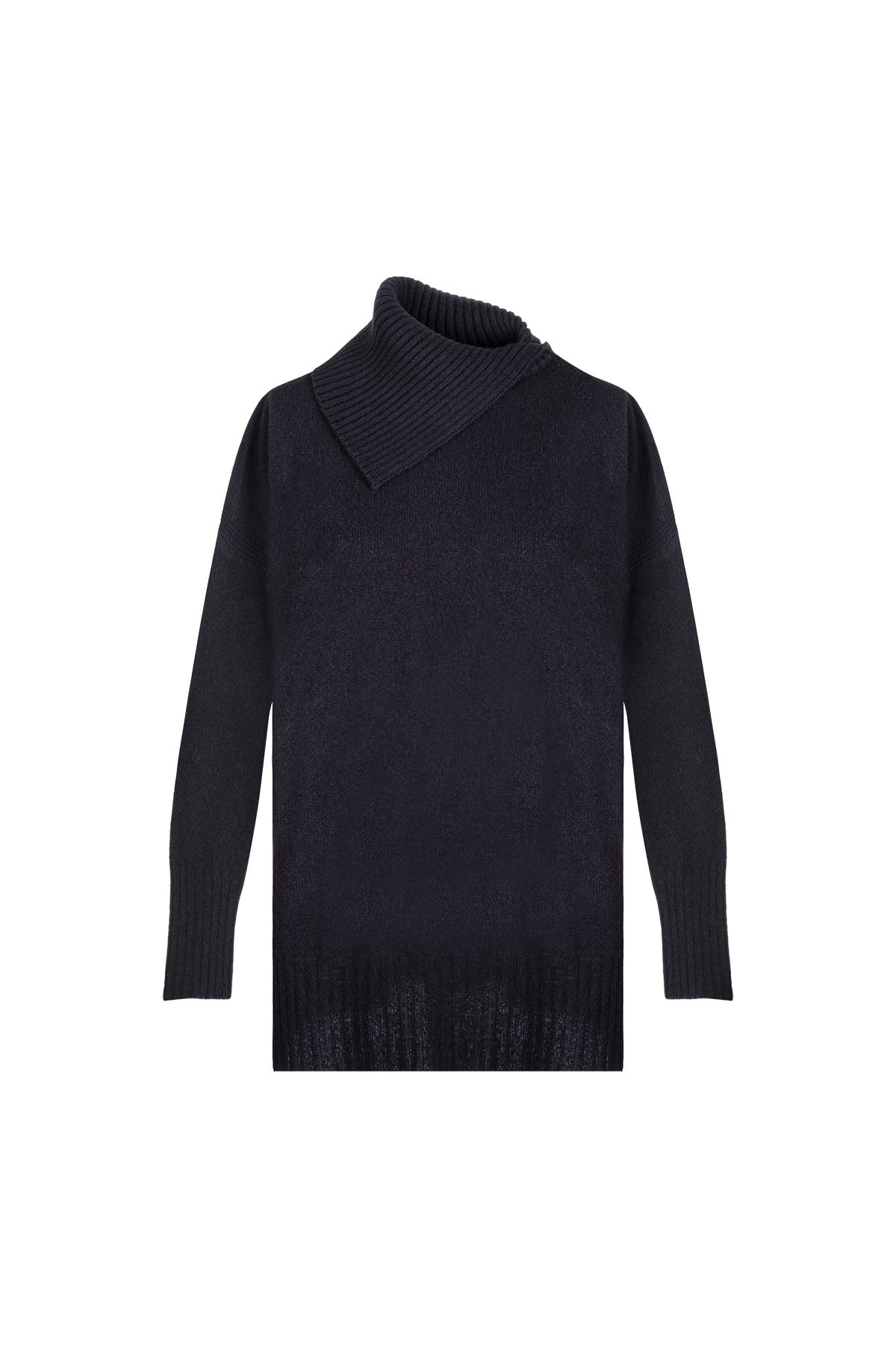 Siyah Isabella Saf Kaşmir Balıkçı Yaka Kazak