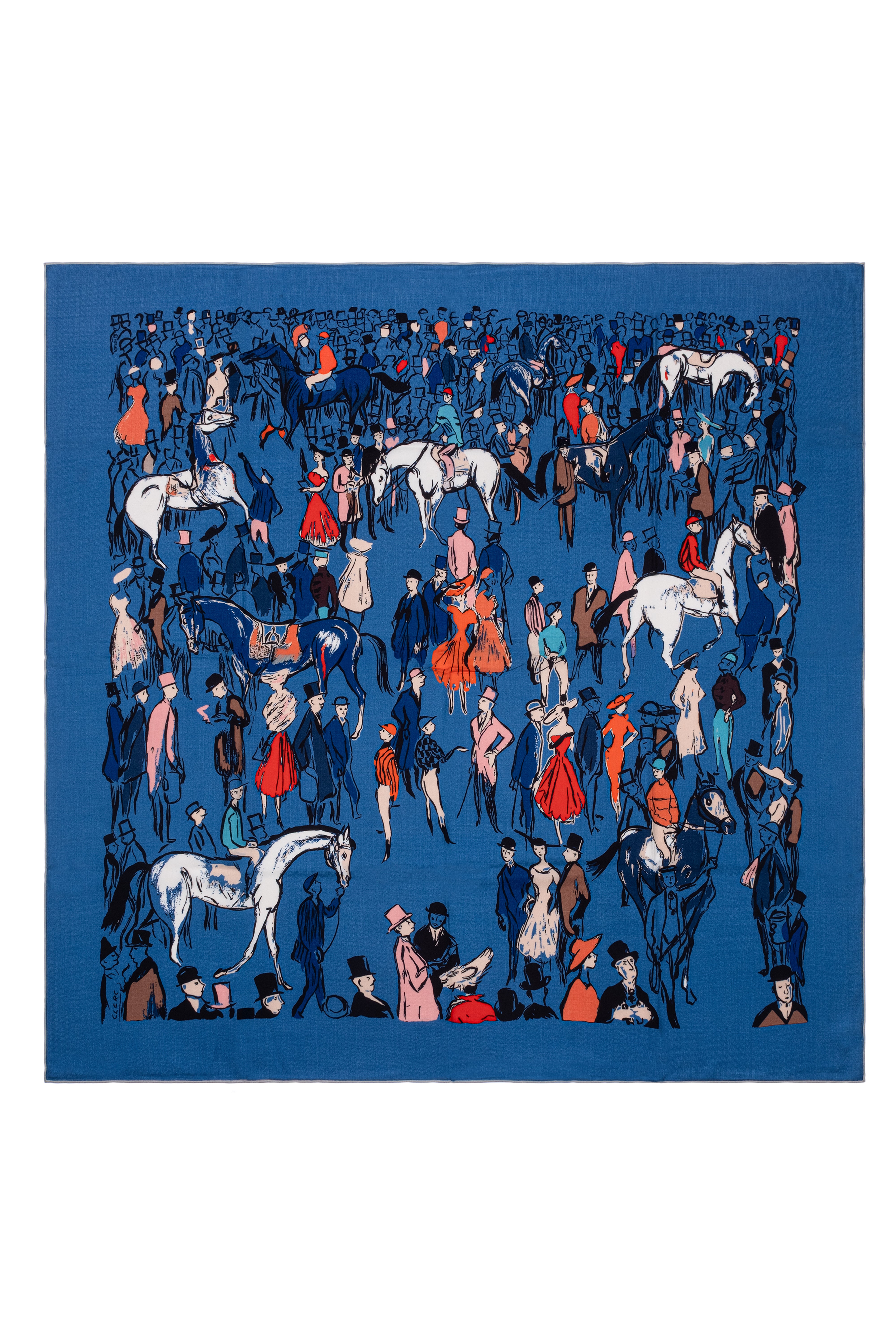 Mavi Linda Saf Kaşmir Desenli Kare Eşarp 140x140 cm