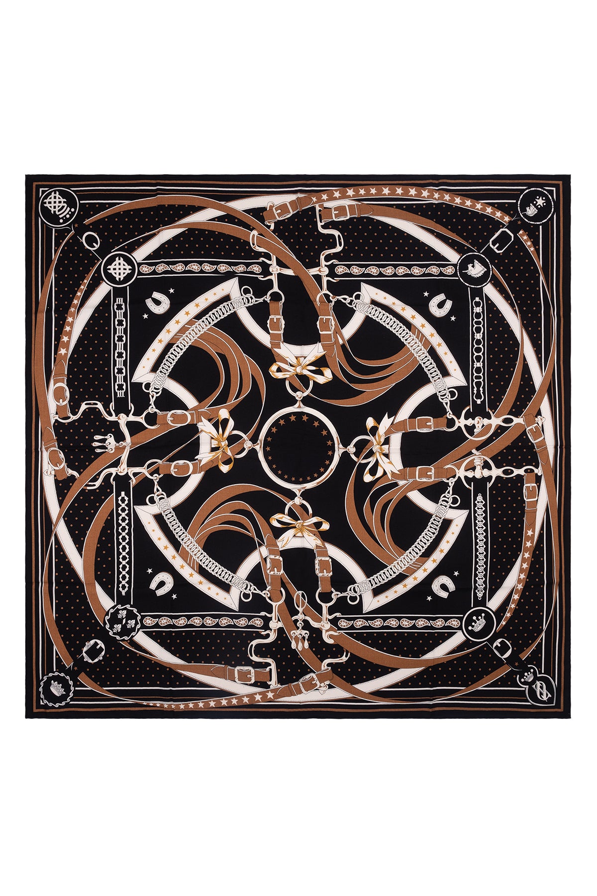 Siyah Linda Saf Kaşmir Baskılı Eşarp 140x 140 cm