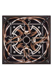 Siyah Linda Saf Kaşmir Baskılı Eşarp 140x 140 cm