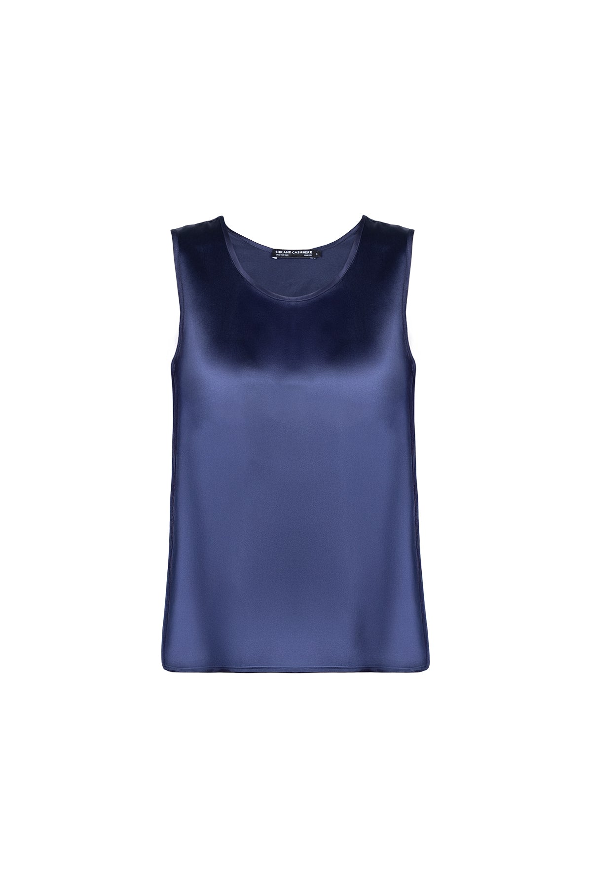 Lacivert Toscana İpek Yuvarlak Yaka Bluz