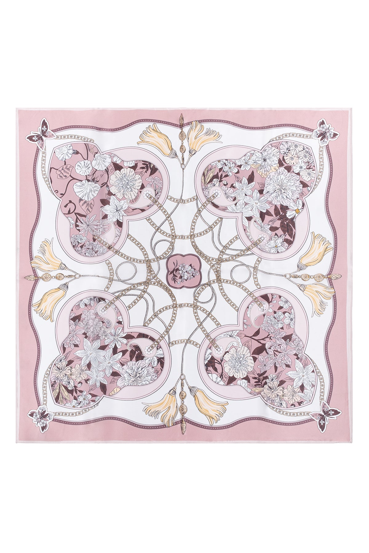 Açık Pembe Lara Saf İpek Baskılı Eşarp 90x90 cm