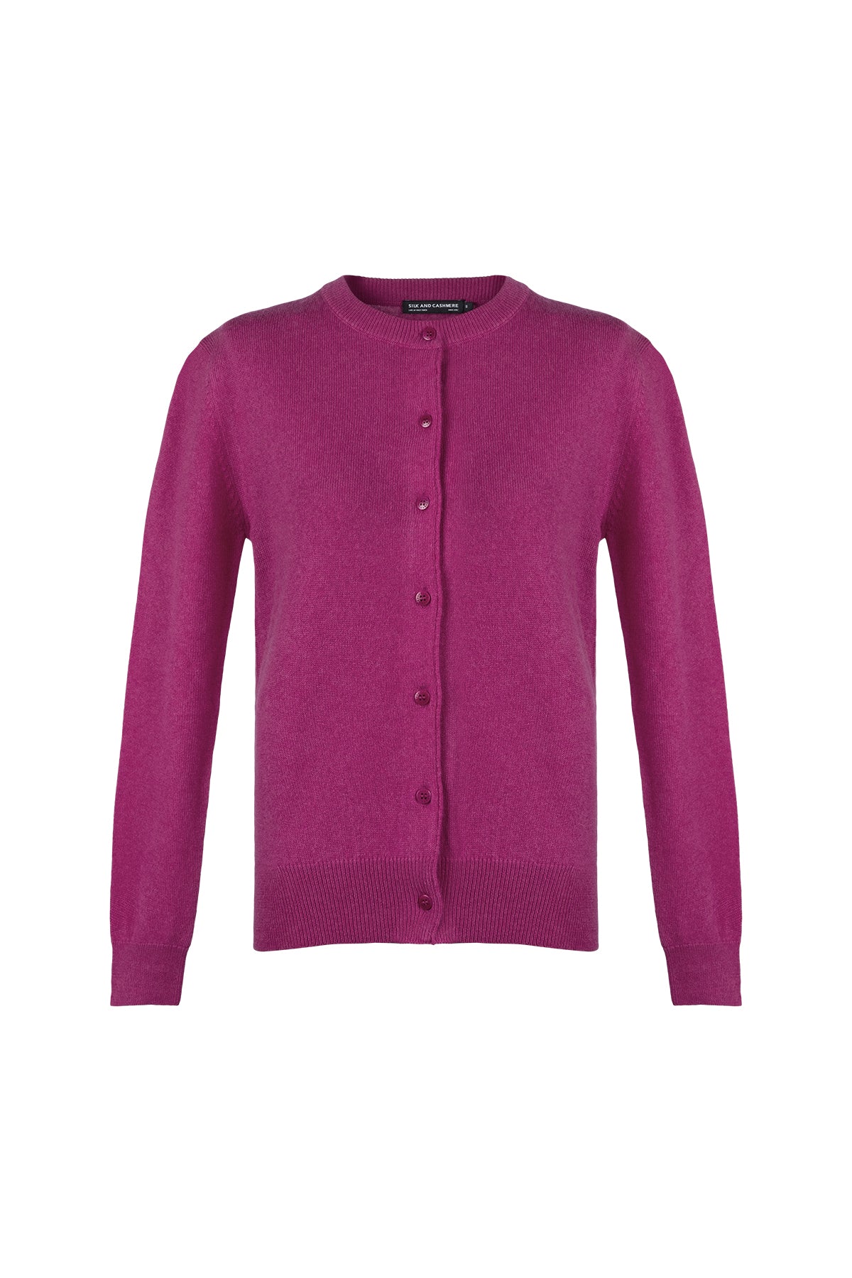 Koyu Pembe Lilly Saf Kaşmir Bisiklet Yaka Hırka