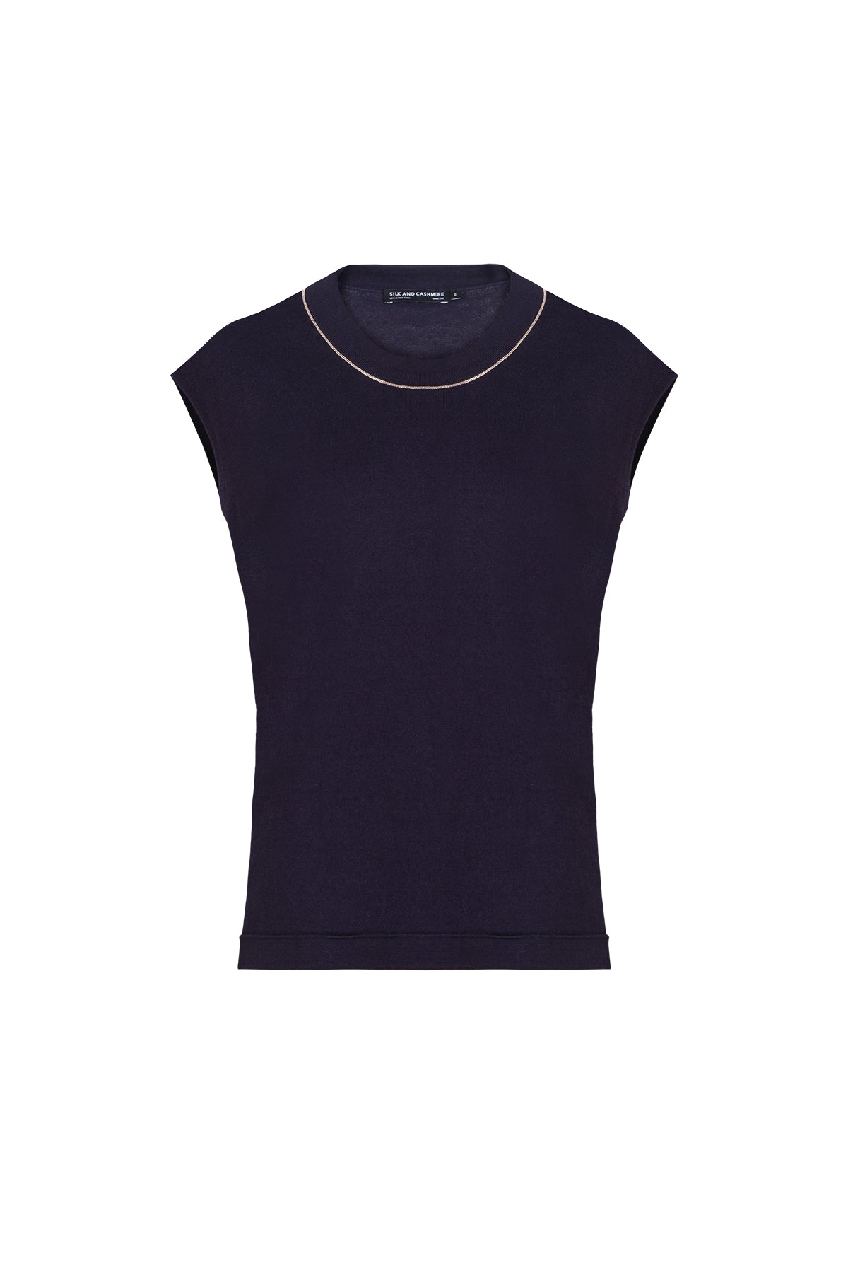 Lacivert Grace İpekli Zincirli Yuvarlak Yaka Kolsuz Triko