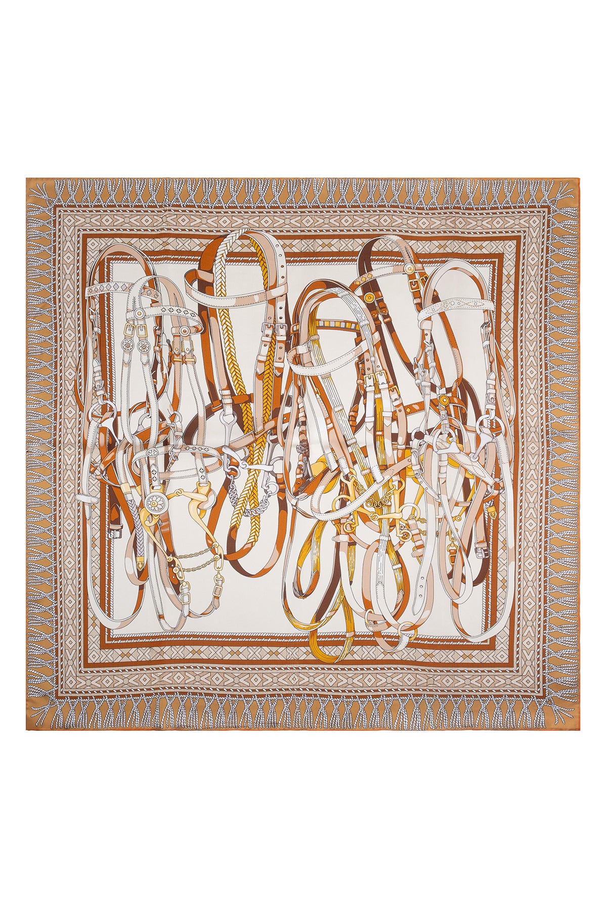 Açık Bej Lara Saf İpek Baskılı Eşarp 90x90 cm