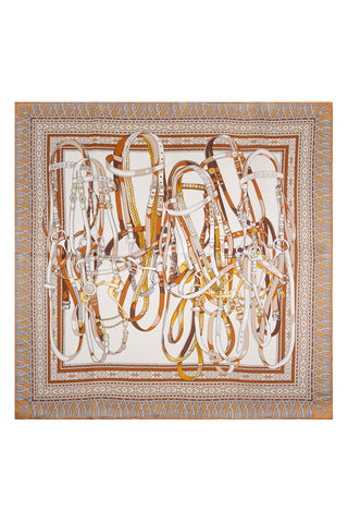 Açık Bej Lara Saf İpek Baskılı Eşarp 90x90 cm