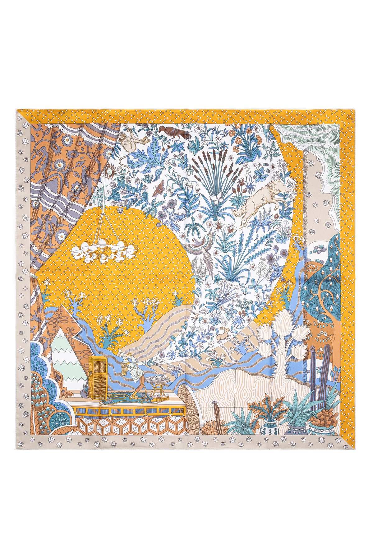 Turuncu Lara Saf İpek Baskılı Eşarp 90x90 cm