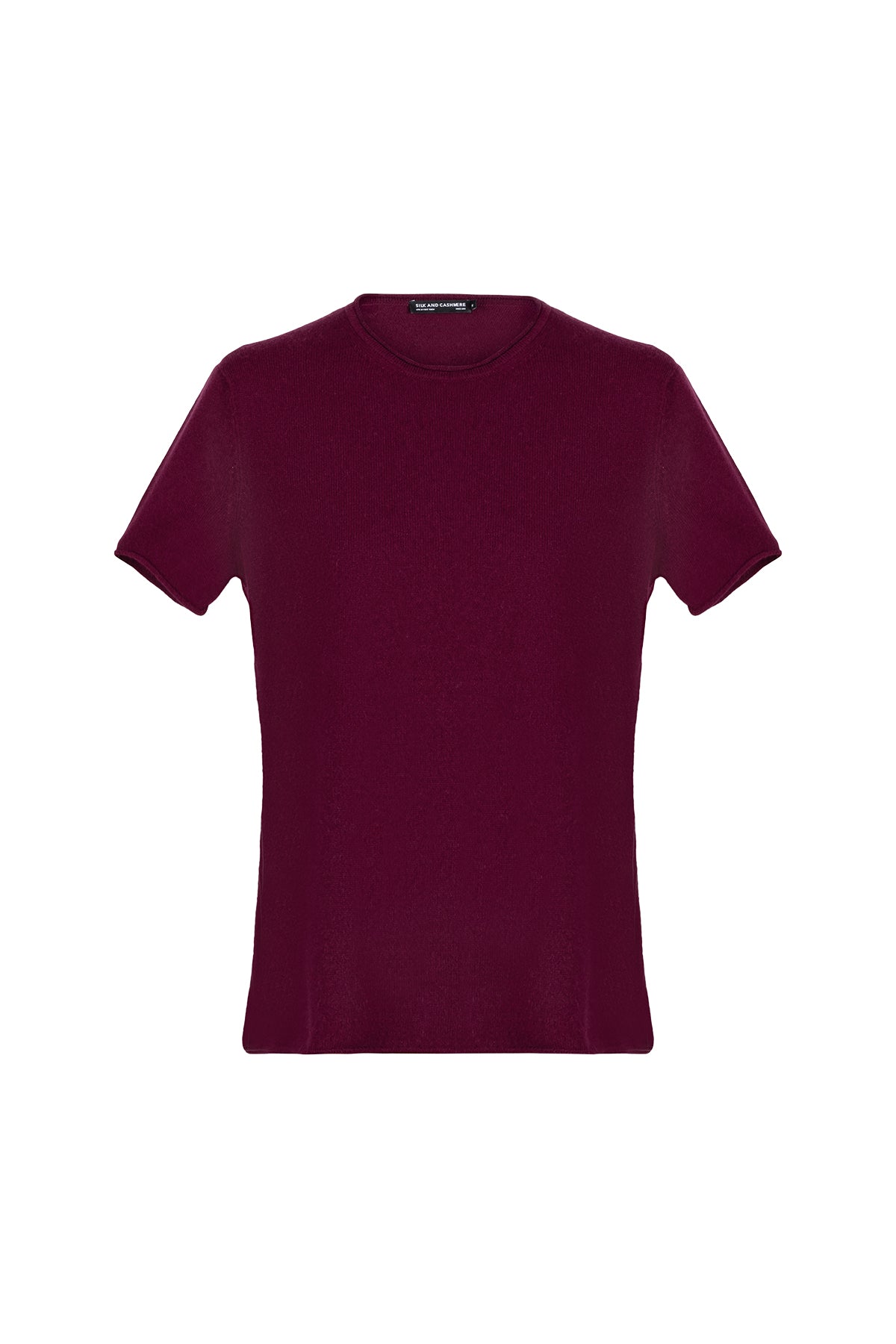 Bordo Lilly Saf Kaşmir Bisiklet Yaka Tişört