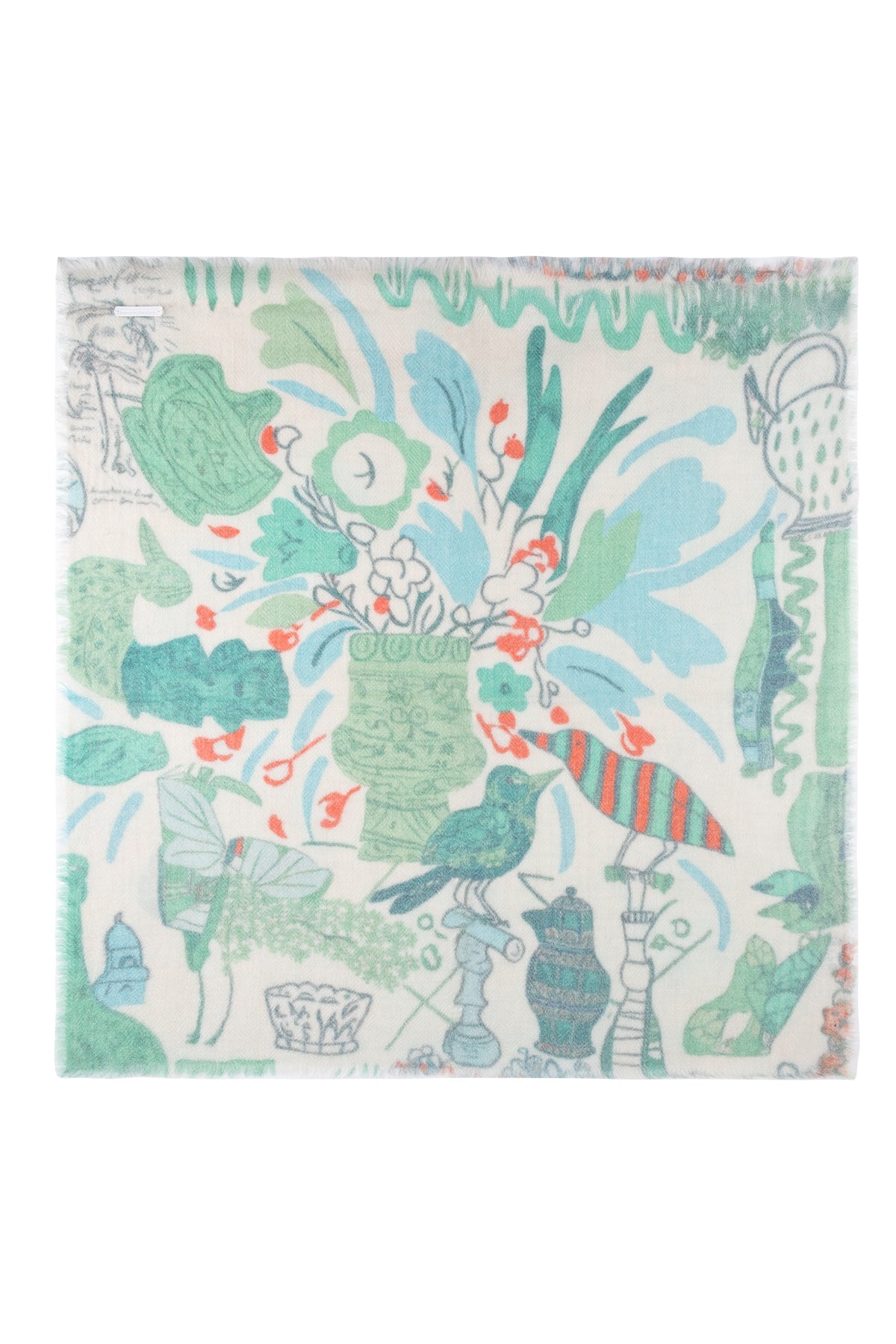 Yeşil Jas  Desenli Kare Şal 70x70 cm