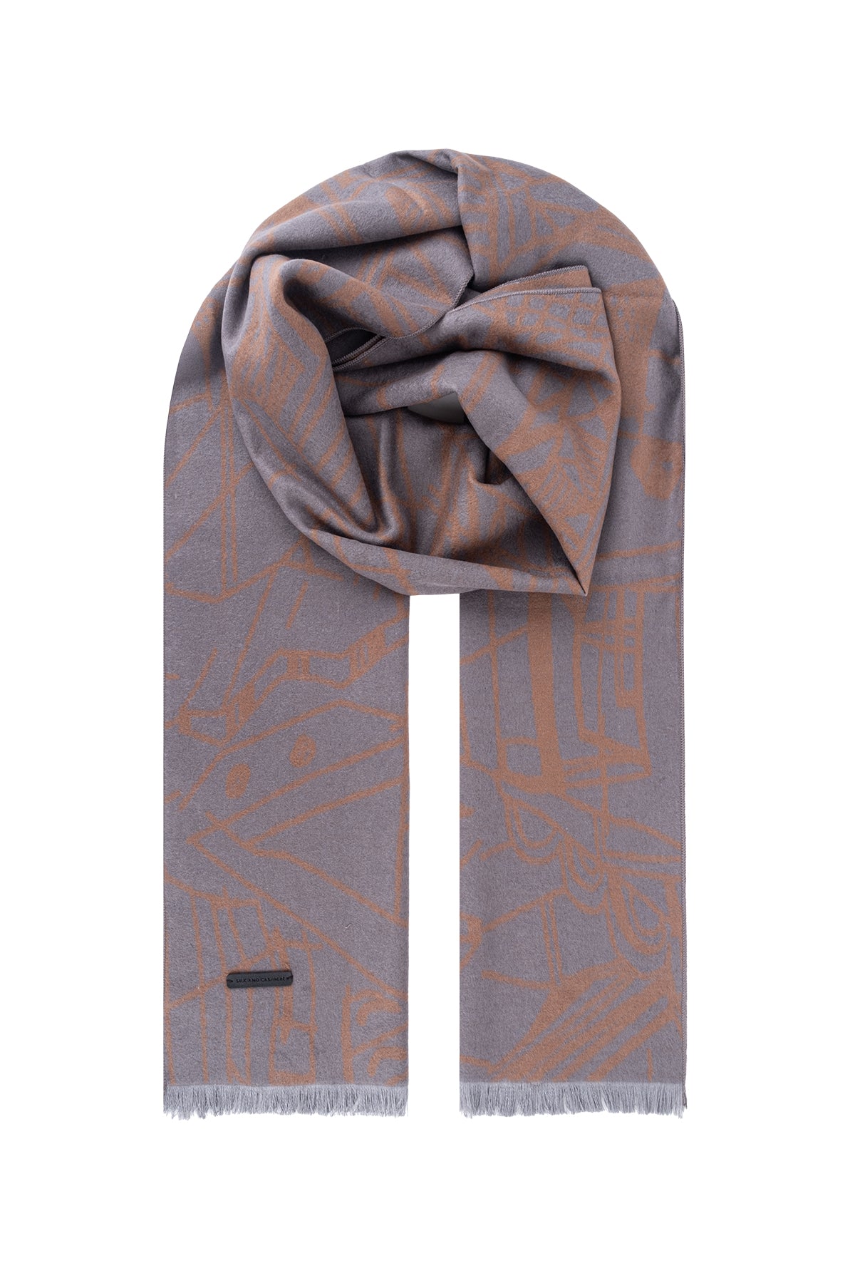 Gri Lotus Saf İpek Desenli Atkı 30x177 cm