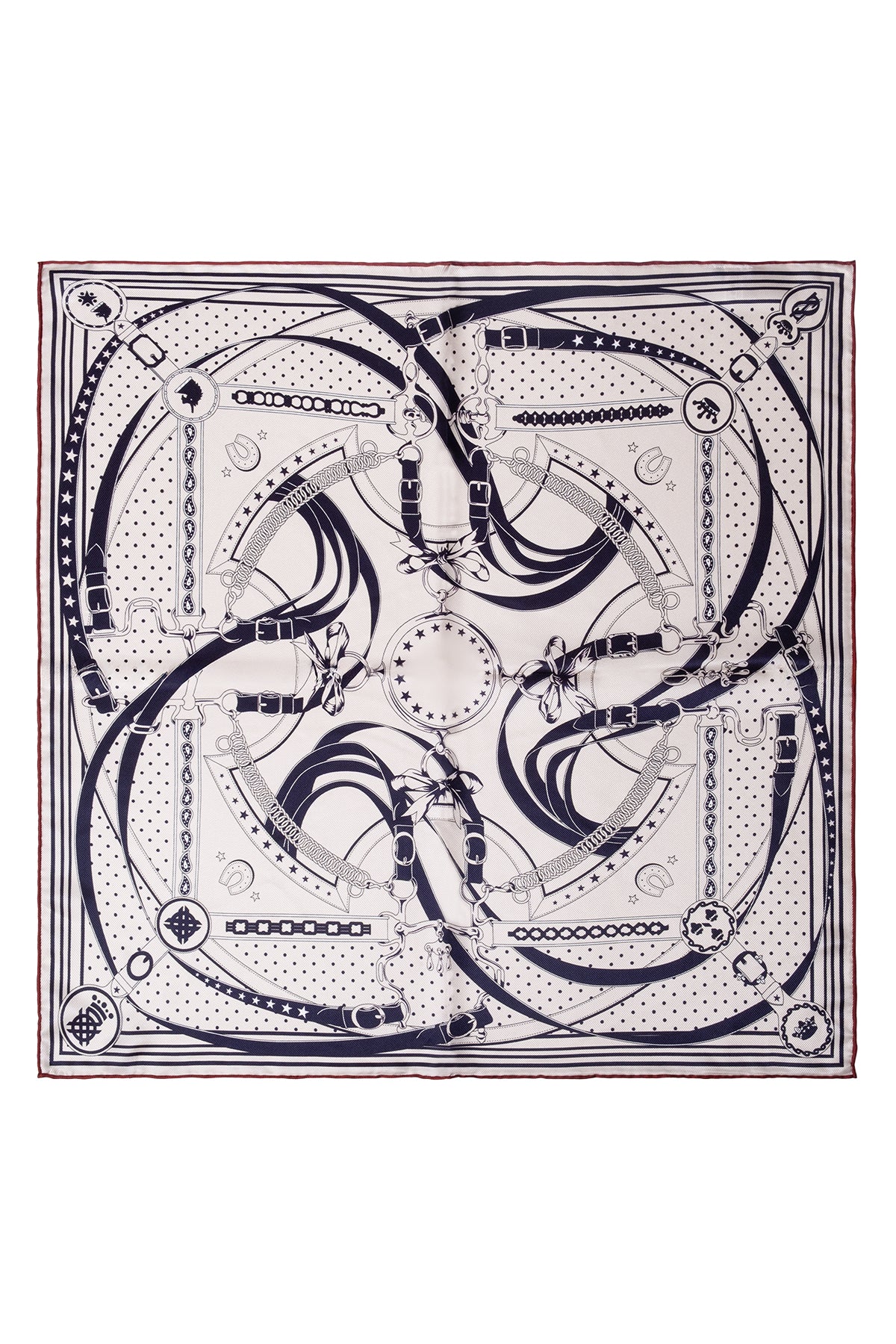 Mavi Kırmızı Lena Saf İpek Eşarp 70x70 cm