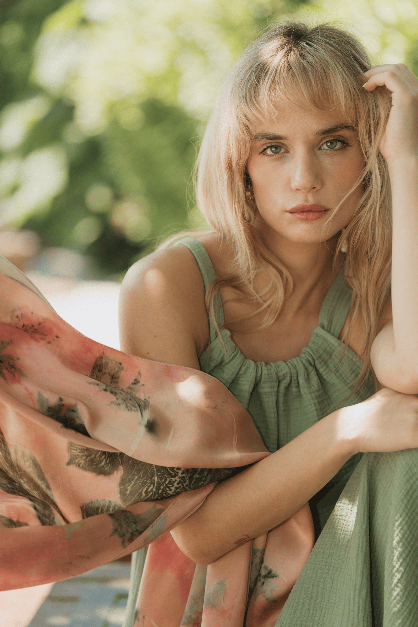 Yeşil Cassandra Pamuk Arka Yaka Fiyonk Detaylı Elbise