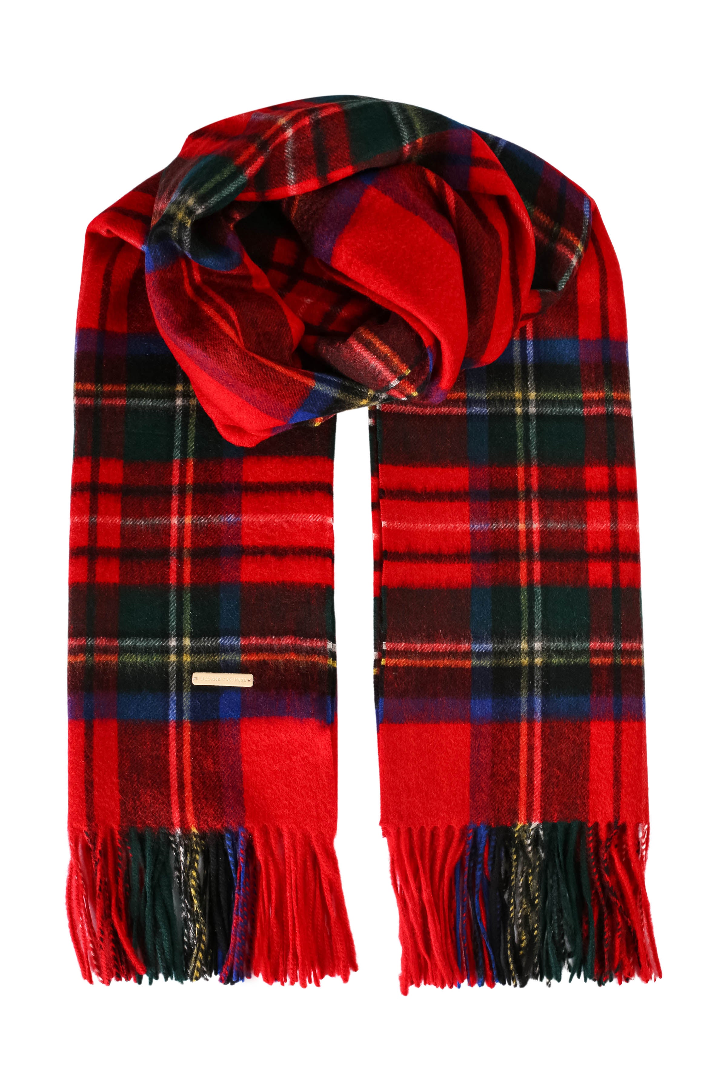 Kırmızı Saf Kaşmir Rose Kareli Şal 70x200 cm