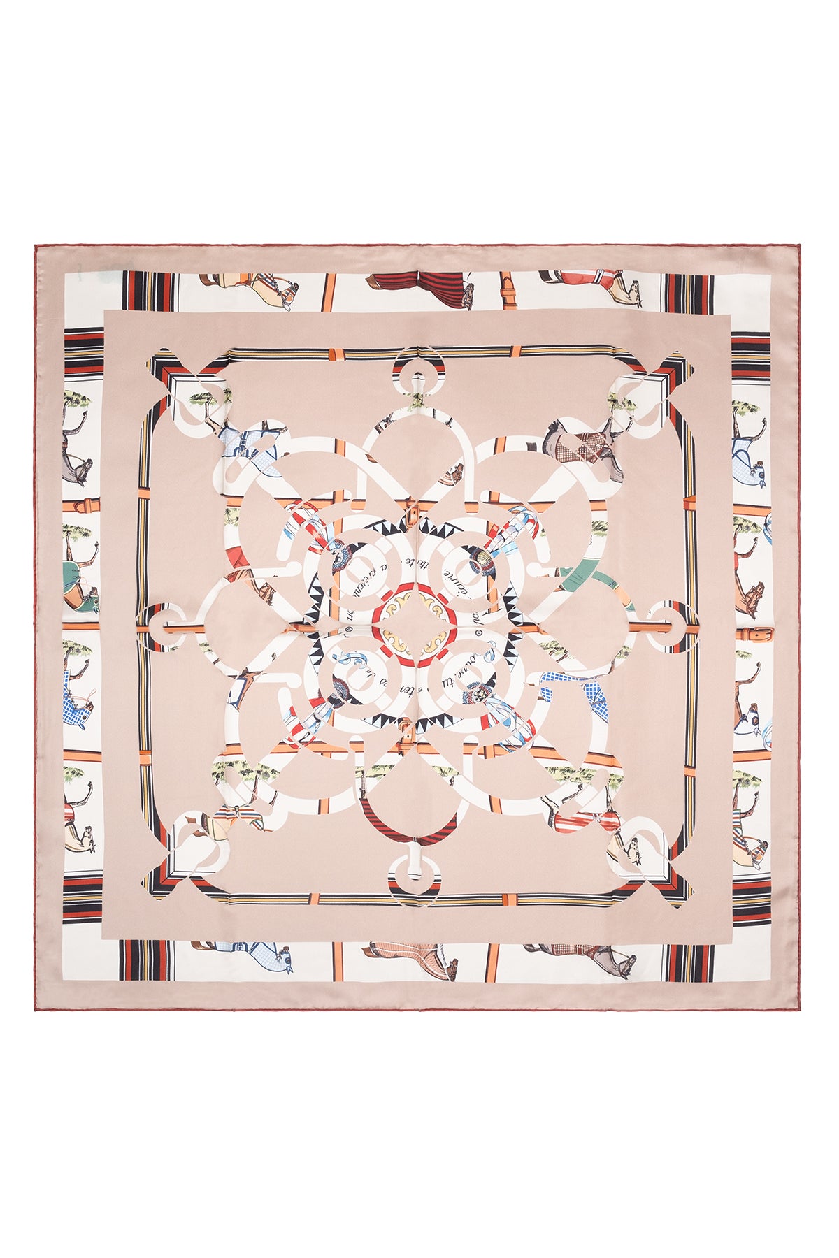 Bej Lara Saf İpek Desenli Kare Eşarp 90x90cm