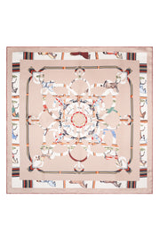 Bej Lara Saf İpek Desenli Kare Eşarp 90x90cm