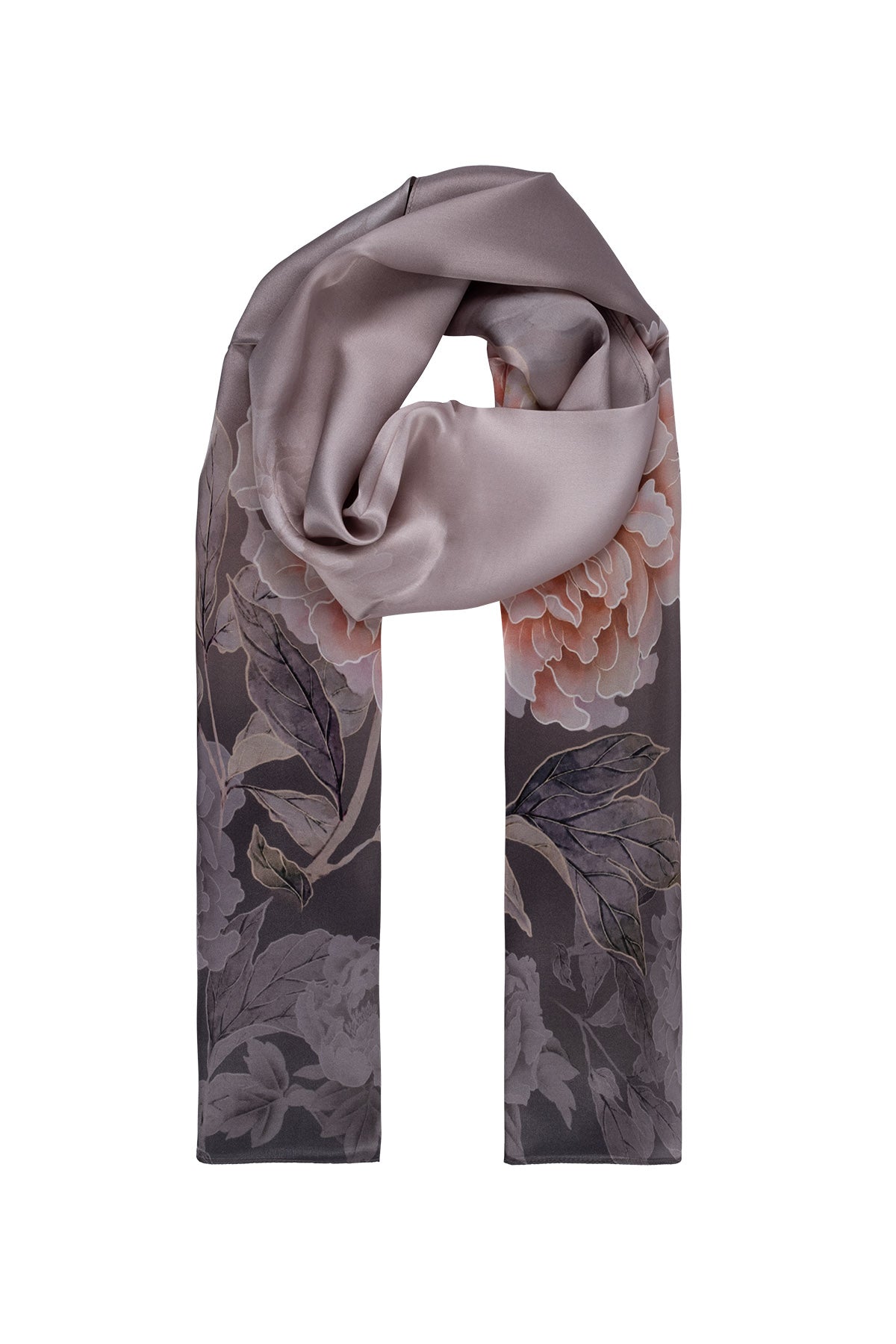Açık Gri Oblong Pure Silk Printed Scarf 55*170 24SMWL-105