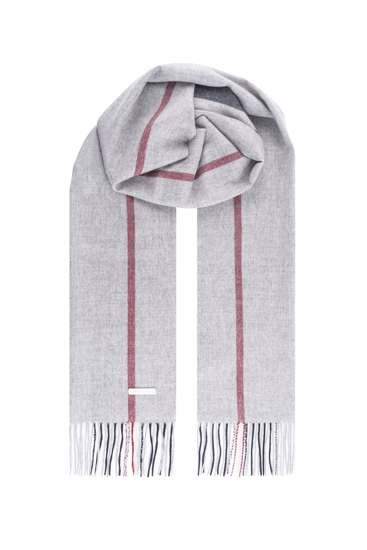 Gri Patrick Saf Kaşmir Çizgili Atkı 35x190 cm